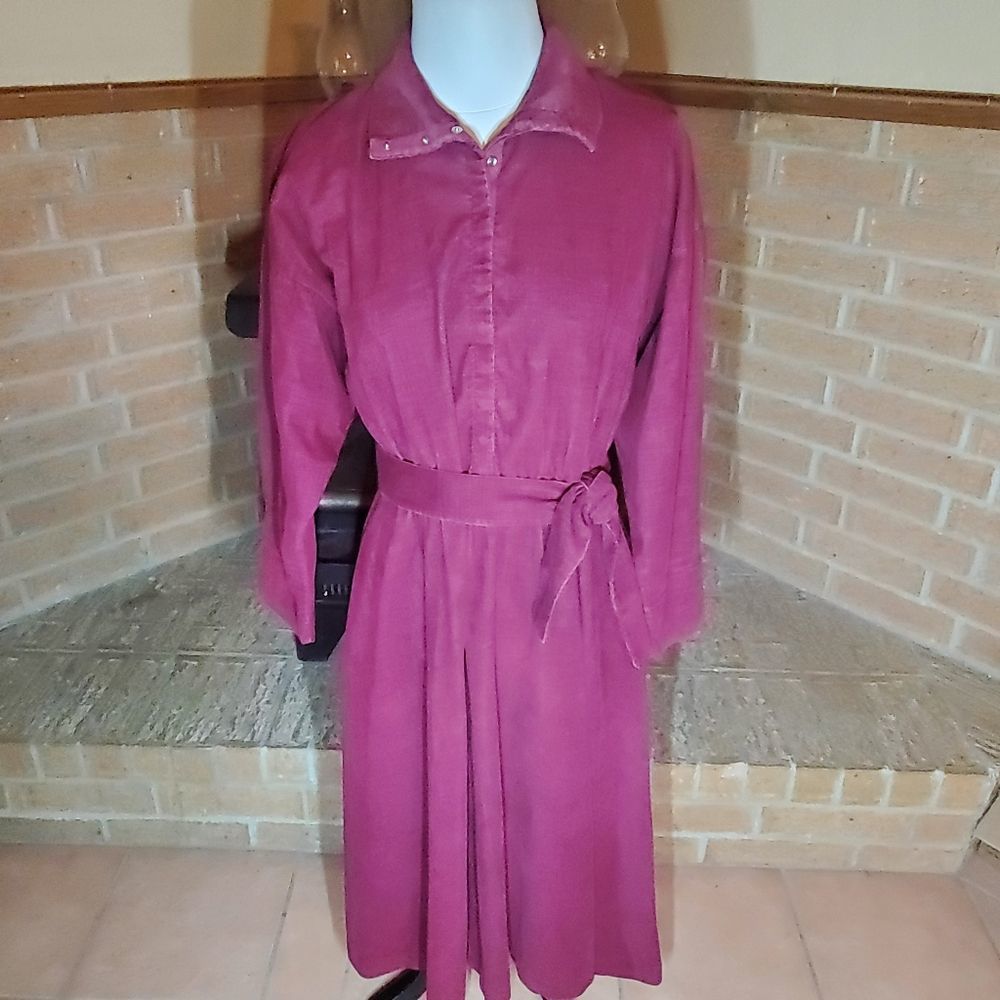 Vintage Caron Maroon Corduroy Dress.  Snap closure to waist